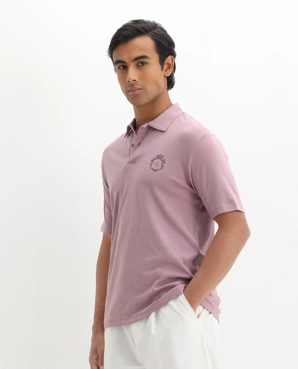 Rare Rabbit Men Kace Dusky Pink Short Sleeve Regular Fit Embroidered Logo Plain Polo