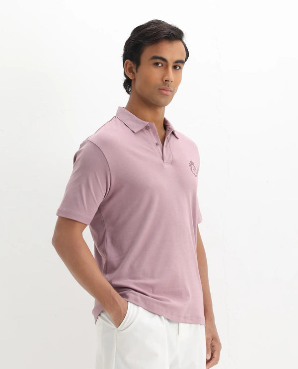 Rare Rabbit Men Kace Dusky Pink Short Sleeve Regular Fit Embroidered Logo Plain Polo