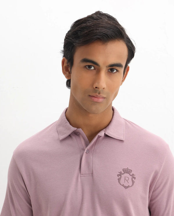 Rare Rabbit Men Kace Dusky Pink Short Sleeve Regular Fit Embroidered Logo Plain Polo