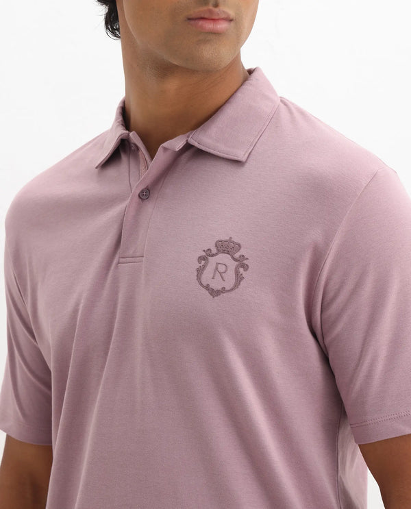 Rare Rabbit Men Kace Dusky Pink Short Sleeve Regular Fit Embroidered Logo Plain Polo