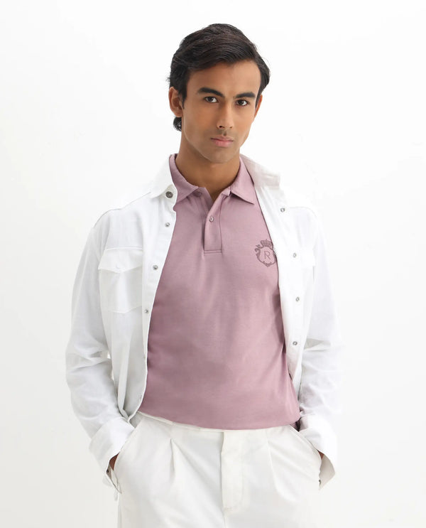 Rare Rabbit Men Kace Dusky Pink Short Sleeve Regular Fit Embroidered Logo Plain Polo