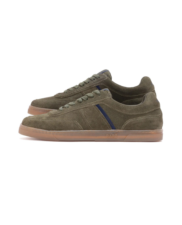 Rare Rabbit Men Kairos Olive Premium Suede Leather Low-Top Lace-Up Sneaker Shoes