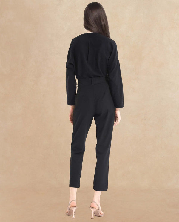 Rareism Women Kaish Black  Straight Fit Ankle Length Plain Trouser