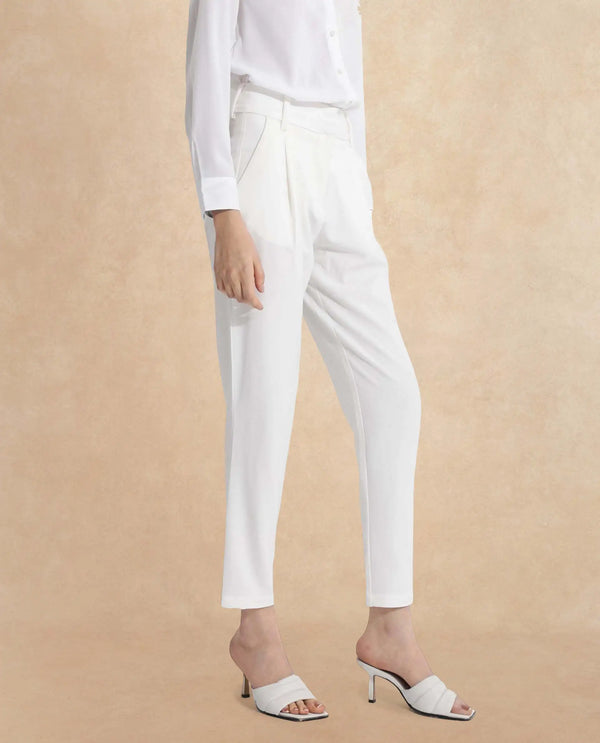 Rareism Women Kaish Off White Hook Tapered Fit Ankle Length Plain Trouser