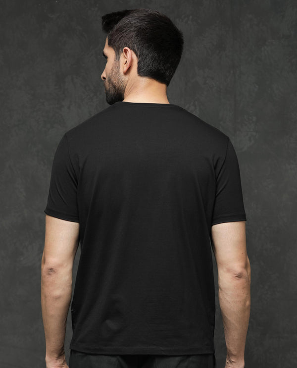 Rare Rabbit Mens Kalo Black Short Sleeve Solid Statement Graphic Print T-Shirt