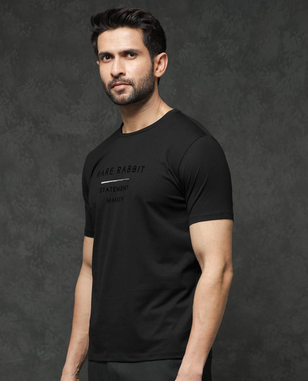 Rare Rabbit Mens Kalo Black Short Sleeve Solid Statement Graphic Print T-Shirt