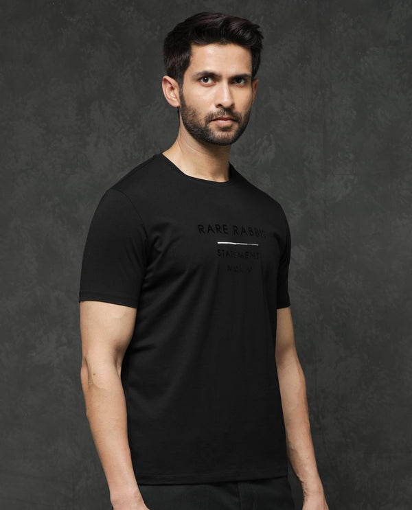 Rare Rabbit Mens Kalo Black Short Sleeve Solid Statement Graphic Print T-Shirt
