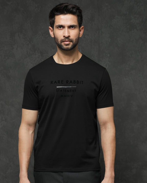 Rare Rabbit Mens Kalo Black Short Sleeve Solid Statement Graphic Print T-Shirt