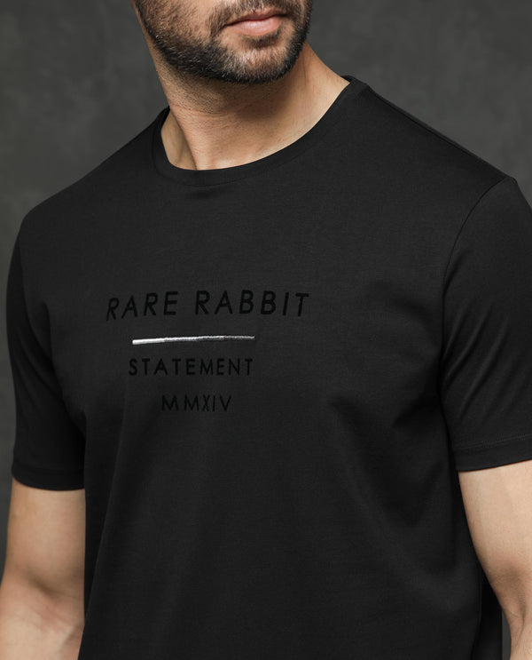 Rare Rabbit Mens Kalo Black Short Sleeve Solid Statement Graphic Print T-Shirt