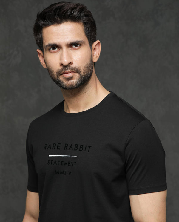 Rare Rabbit Mens Kalo Black Short Sleeve Solid Statement Graphic Print T-Shirt