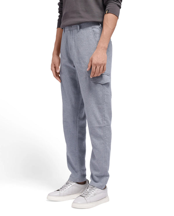 Rare Rabbit Men's Kalor Blue Button Closure Regular Fit Plain Trouser
