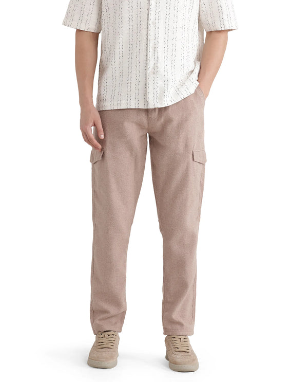Rare Rabbit Men's Kalor Peach Button Closure Regular Fit Plain Trouser