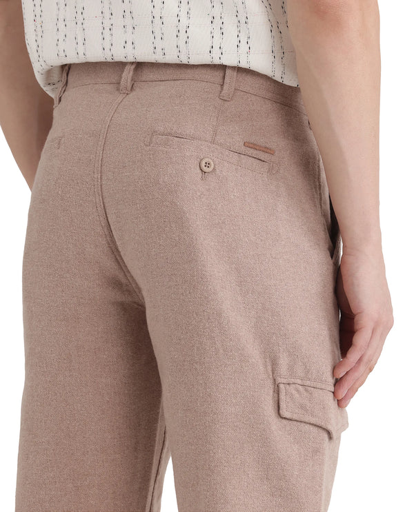 Rare Rabbit Men's Kalor Peach Button Closure Regular Fit Plain Trouser