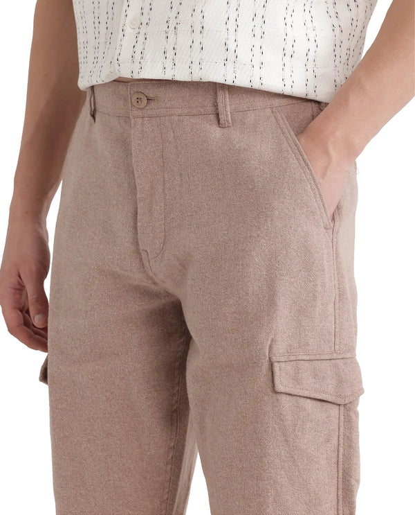 Rare Rabbit Men's Kalor Peach Button Closure Regular Fit Plain Trouser