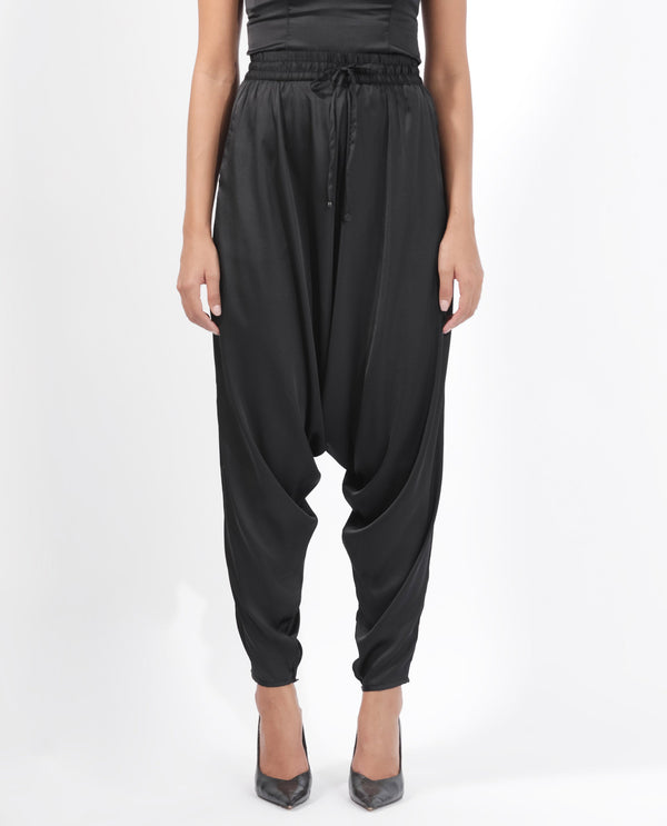 Rareism Women Kamel Black Polyester Fabric Relaxed Fit Plain Ankle Length Trousers