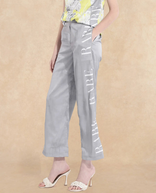 Rareism Women Kanadio-B Light Grey Tie Up Straight Fit Ankle Length Trouser