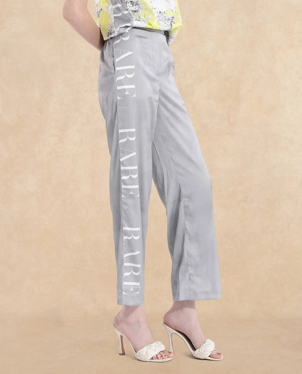 Rareism Women Kanadio-B Light Grey Tie Up Straight Fit Ankle Length Trouser