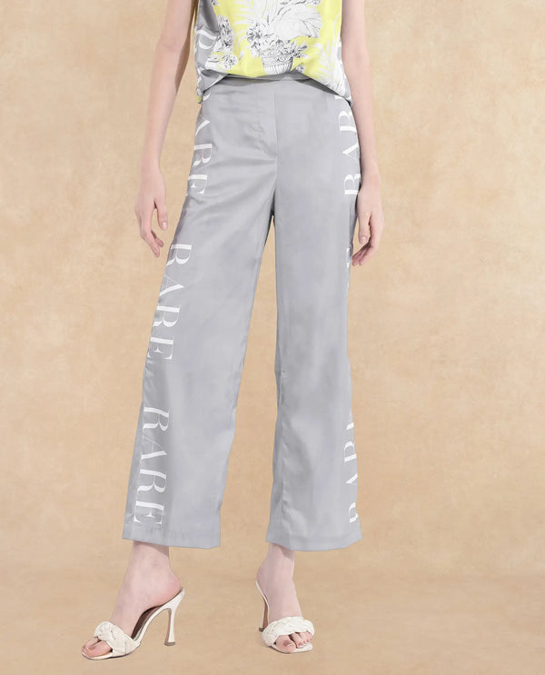 Rareism Women Kanadio-B Light Grey Tie Up Straight Fit Ankle Length Trouser