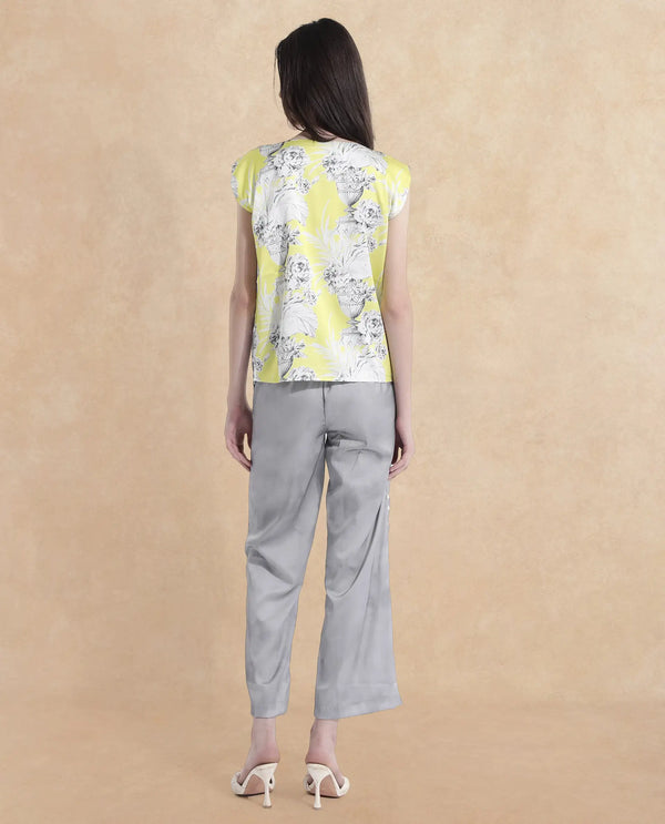 Rareism Women Kanadio-T Yellow Extended Sleeves Boat Neck Floral Print Top
