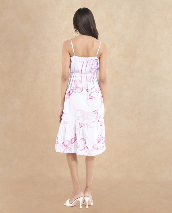 Rareism Women Kanora Dusky Purple Sleeveless Shoulder Straps  Fit And Flare Midi Floral Print Dress