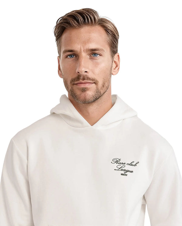 Rare Rabbit Men Kant Off White Full Sleeve Hooded Boxy Fit Printed Sweatshirt