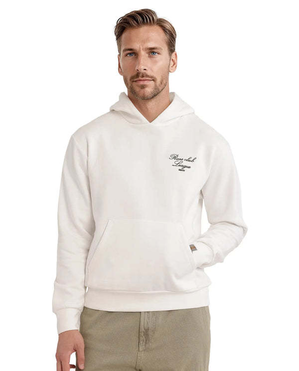 Rare Rabbit Men Kant Off White Full Sleeve Hooded Boxy Fit Printed Sweatshirt