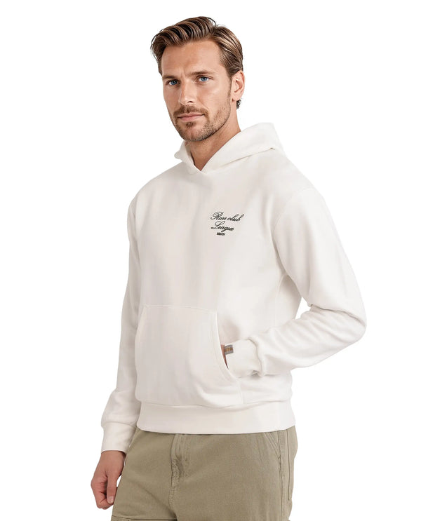 Rare Rabbit Men Kant Off White Full Sleeve Hooded Boxy Fit Printed Sweatshirt