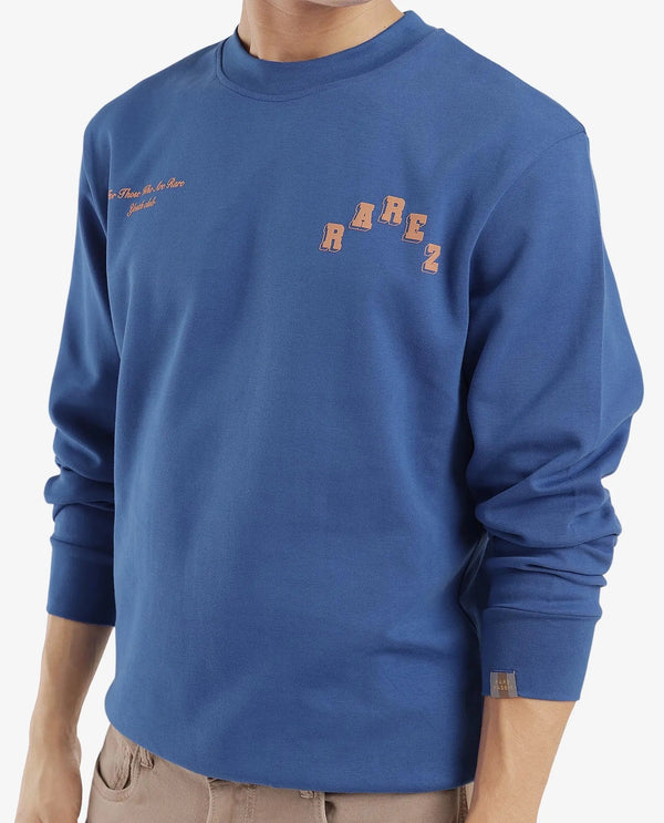 Rare Rabbit Men Kany-2 Blue Cotton Fabric Full Sleeve Towel Embroidered Regular Fit Sweatshirt