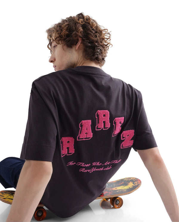 Rare Rabbit Men Kany Dark Grey Short Sleeve Crew Neck Oversized Fit Printed T-Shirt
