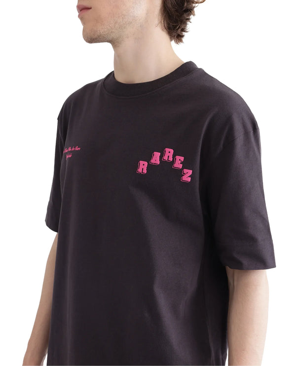 Rare Rabbit Men Kany Dark Grey Short Sleeve Crew Neck Oversized Fit Printed T-Shirt