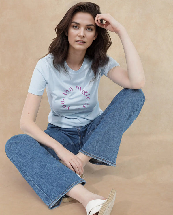 Rareism Women Karlie Light Blue Cotton Poly Fabric Short Sleeve Crew Neck Solid T-Shirt