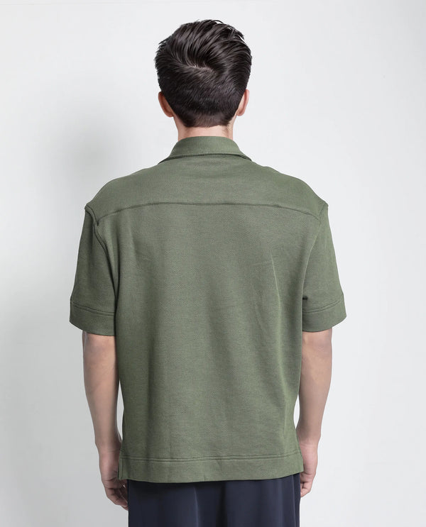 Rare Rabbit Men Kash Dark Green Viscose Fabric Half Sleeve Collared Neck Button Closure Oversized Fit Plain Shirt