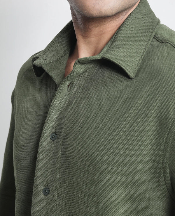 Rare Rabbit Men Kash Dark Green Viscose Fabric Half Sleeve Collared Neck Button Closure Oversized Fit Plain Shirt