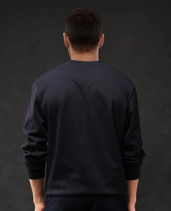 Rare Rabbit Men Kav Navy Cotton Full Sleeve Crew Neck Foil HD Print Sweatshirt