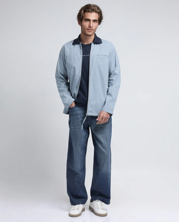 Rare Rabbit Men's Kax Light Blue Cotton Fabric Full Sleeve Spread Collar Zipper Closure Relaxed Fit Plain Shirt