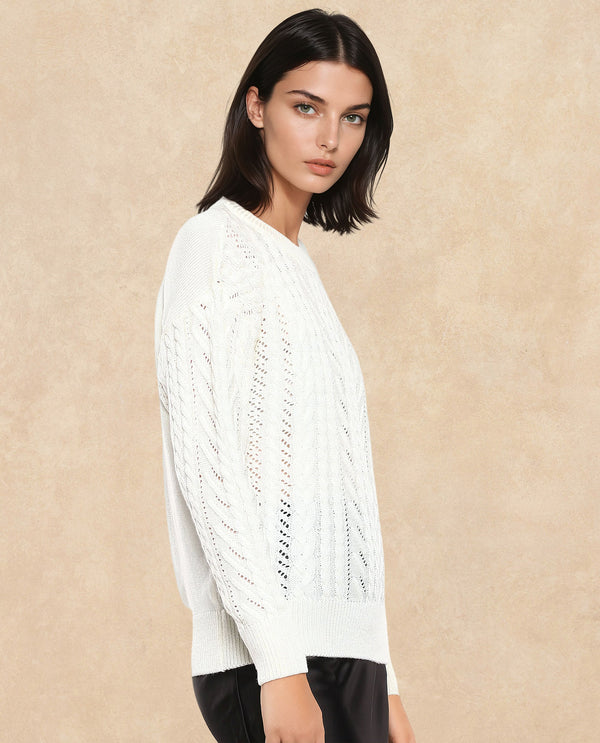 Rareism Women Kaya Off-White Acrylic Fabric Full Sleeve Crew Neck Plain Sweater