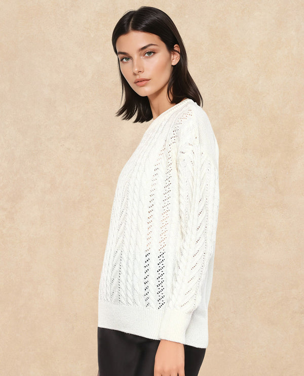 Rareism Women Kaya Off-White Acrylic Fabric Full Sleeve Crew Neck Plain Sweater