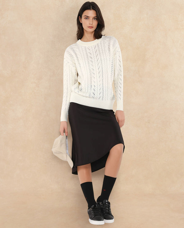 Rareism Women Kaya Off-White Acrylic Fabric Full Sleeve Crew Neck Plain Sweater