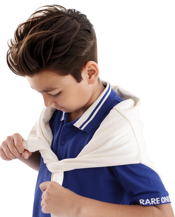 Rare Ones Kids Keef Dark Blue Cotton Short Sleeve Jacquard Polo