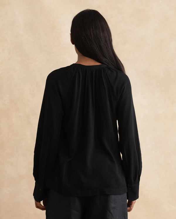 Rareism Women Kella Black Viscose Fabric Full Sleeve Round Neck Embroidered Top