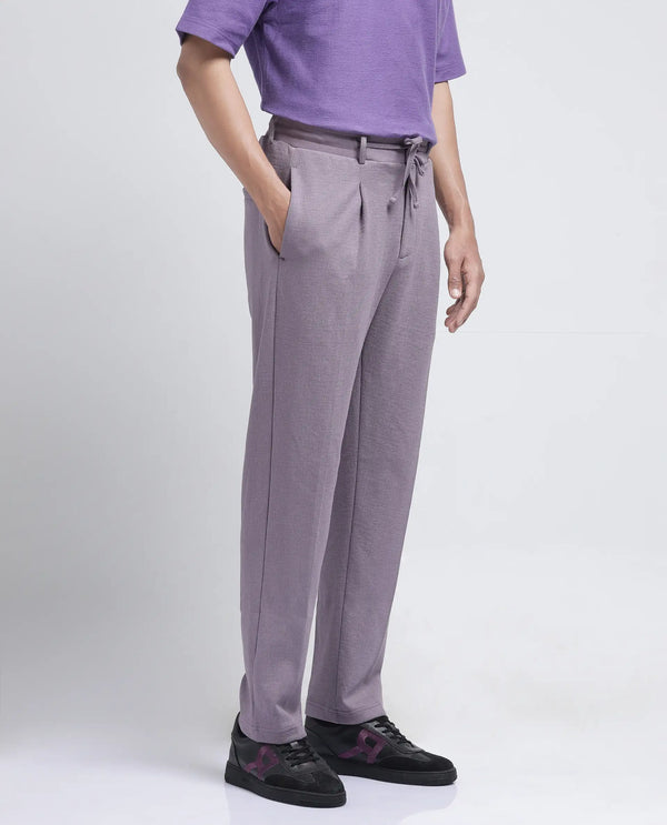 Rare Rabbit Men's Keloe Dusky Purple Cotton Polyester Fabric Drawstring Closure Baggy Fit Plain Trouser