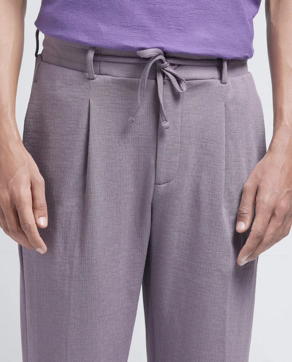 Rare Rabbit Men's Keloe Dusky Purple Cotton Polyester Fabric Drawstring Closure Baggy Fit Plain Trouser
