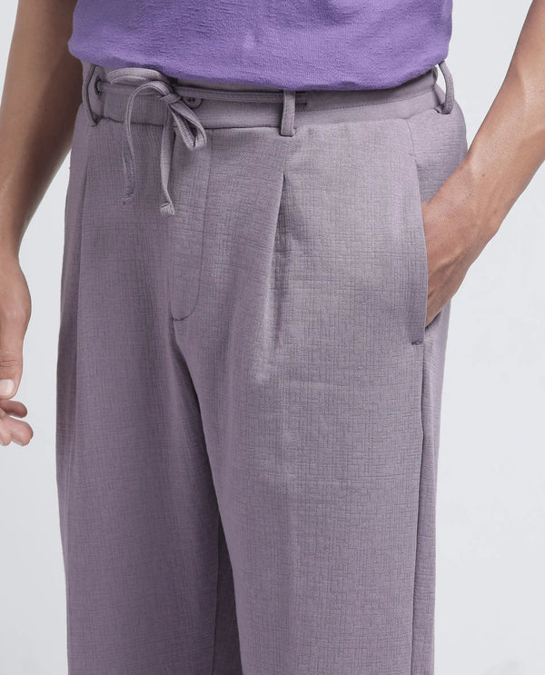 Rare Rabbit Men's Keloe Dusky Purple Cotton Polyester Fabric Drawstring Closure Baggy Fit Plain Trouser