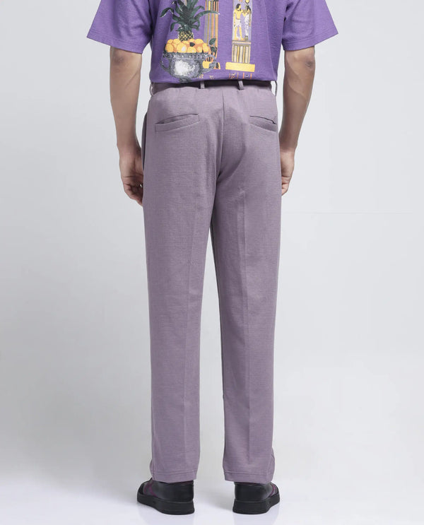 Rare Rabbit Men's Keloe Dusky Purple Cotton Polyester Fabric Drawstring Closure Baggy Fit Plain Trouser