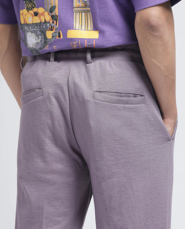 Rare Rabbit Men's Keloe Dusky Purple Cotton Polyester Fabric Drawstring Closure Baggy Fit Plain Trouser