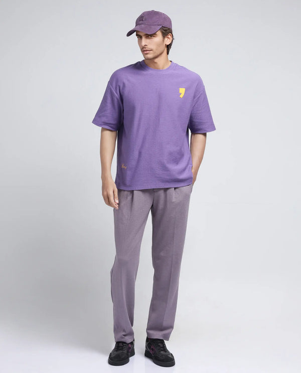 Rare Rabbit Men's Keloe Dusky Purple Cotton Polyester Fabric Drawstring Closure Baggy Fit Plain Trouser