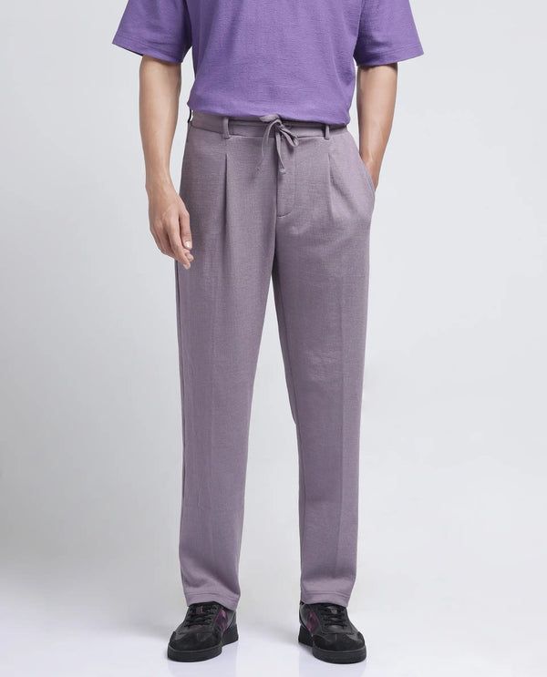 Rare Rabbit Men's Keloe Dusky Purple Cotton Polyester Fabric Drawstring Closure Baggy Fit Plain Trouser