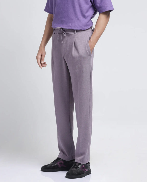 Rare Rabbit Men's Keloe Dusky Purple Cotton Polyester Fabric Drawstring Closure Baggy Fit Plain Trouser