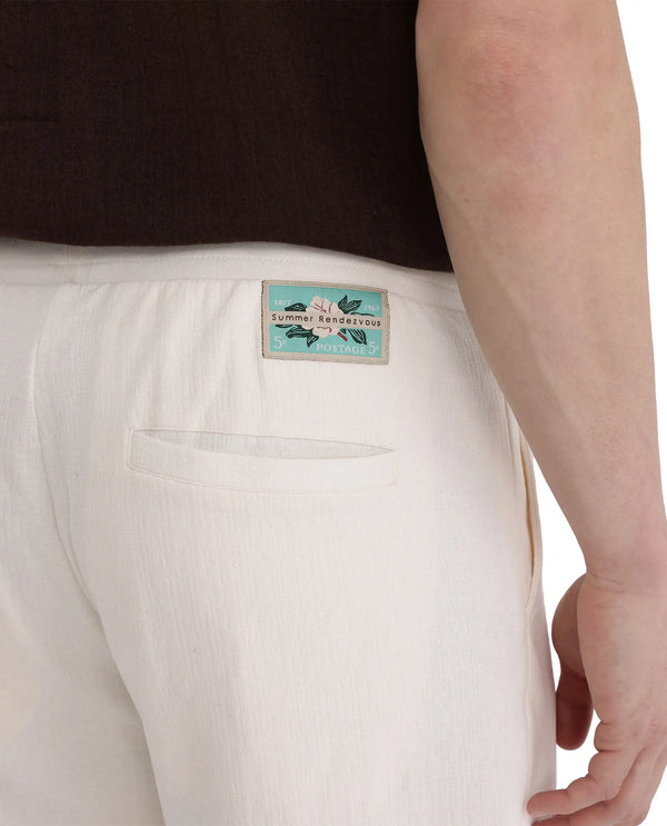Rare Rabbit Men Kelo Off White Cotton Elastane Fabric Pintuck Detail Regular Fit Plain Trouser