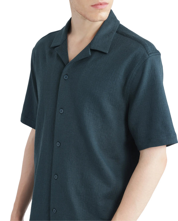 Rare Rabbit Men Kelos-Ss Dark Green Short Sleeve Collared Neck Plain Shirt
